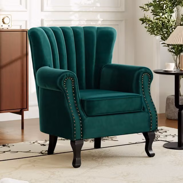 Livingandhome Art Deco Green Velvet Upholstered Single Armchair