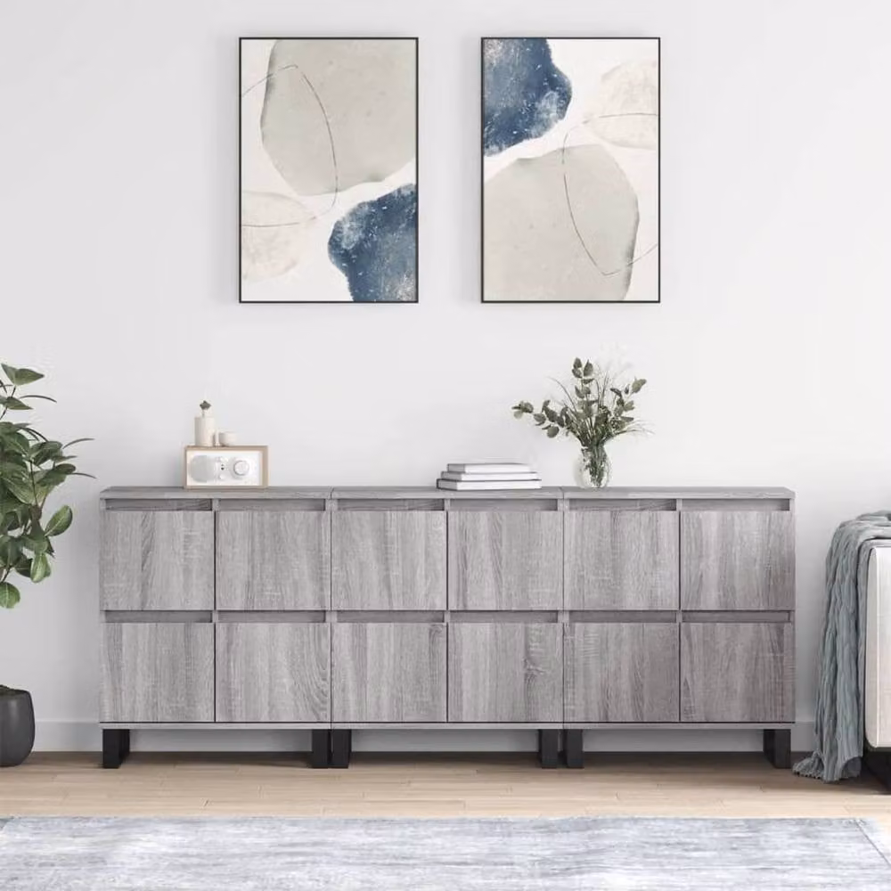 Berkfield Home Set of 3 Modern Grey Sonoma Sideboards in Engineered Wood – 2