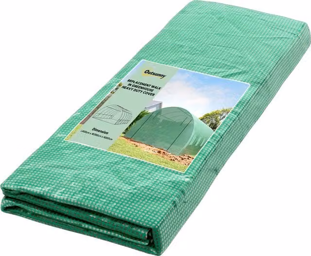 Outsunny Green PE Replacement Cover for Walk-in Tunnel Greenhouse with Roll-up Windows, W: 6 m, D: 3 m, H: 2 m
