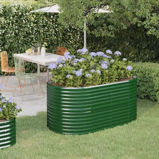 Berkfield Home Garden Green Powder-coated Steel Raised Bed W/D/H: 152 x 80 x 68 cm