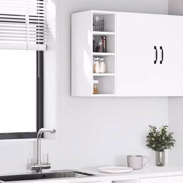 Berkfield Home White Wall Mounted Hanging Cabinet with Hinged Doors and Internal Shelves, W/D/H: 20 x 29.5 x 60 cm
