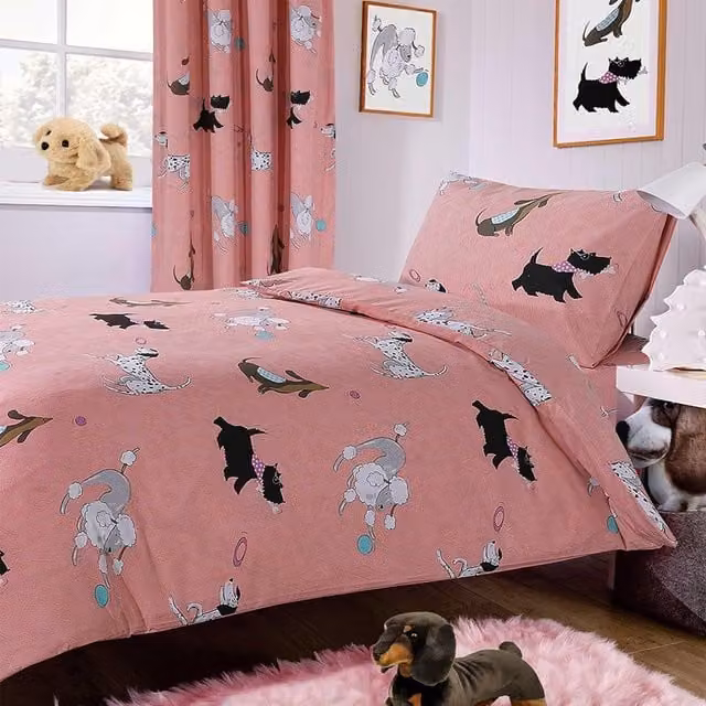 NewEdgeBlinds Pups Animal Graphic Duvet Cover, Pink, 90 x 200 cm