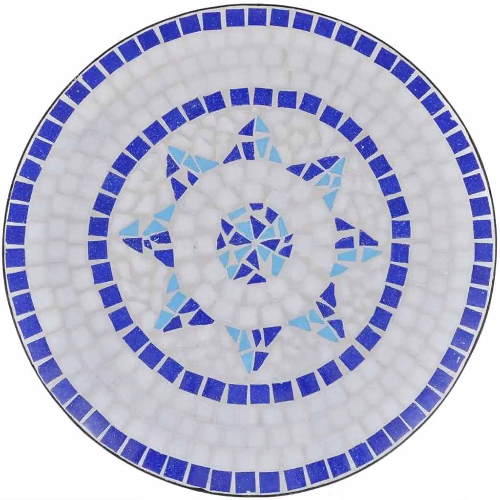 Berkfield Home Blue and White Mosaic Bistro Table with Ceramic Top and Powder Coated Steel Frame, Diameter: 60 cm – 2