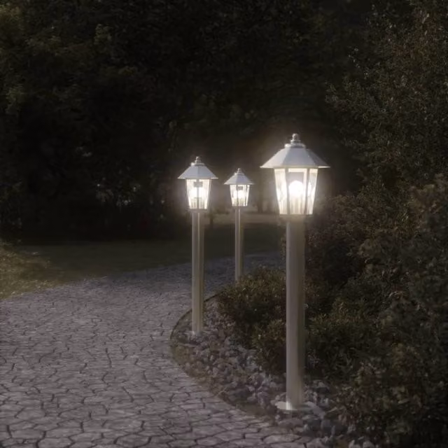 Berkfield Home Silver Stainless Steel Outdoor Floor Lamp, Height: 80 cm – 1