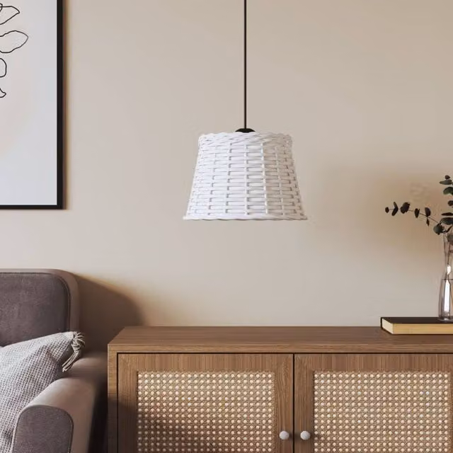 Berkfield Home White Wicker Ceiling Lamp Shade, W/D/H: 25 x 25 x 17 cm
