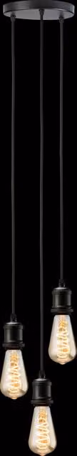 Netlighting Knightsbridge CALLA 3 Light Vintage Pendant Lamp, Matt Black, E27, Height Adjustable