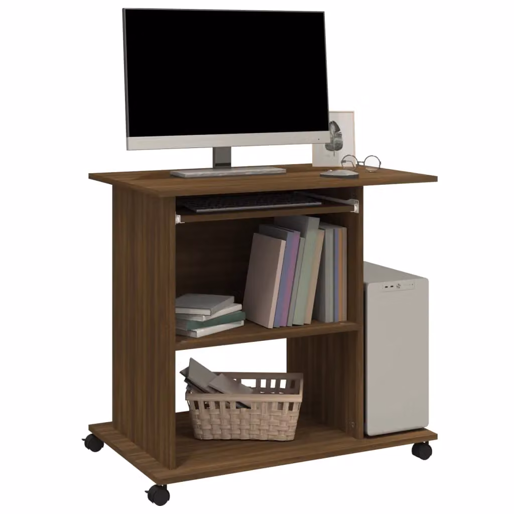 Berkfield Home Modern Computer Desk in Brown Oak, W/D/H: 80 x 50 x 75 cm – 3