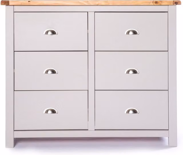 Cabinet Bits Argenta 6 Drawer Chest of Drawers in Light Grey with Chrome Cup Handles
