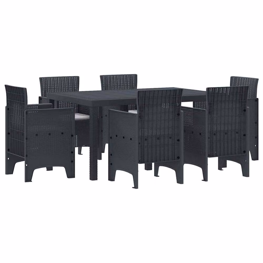 Berkfield Home Modern 7 Piece Anthracite Poly Rattan Garden Dining Set with Cushions – 2