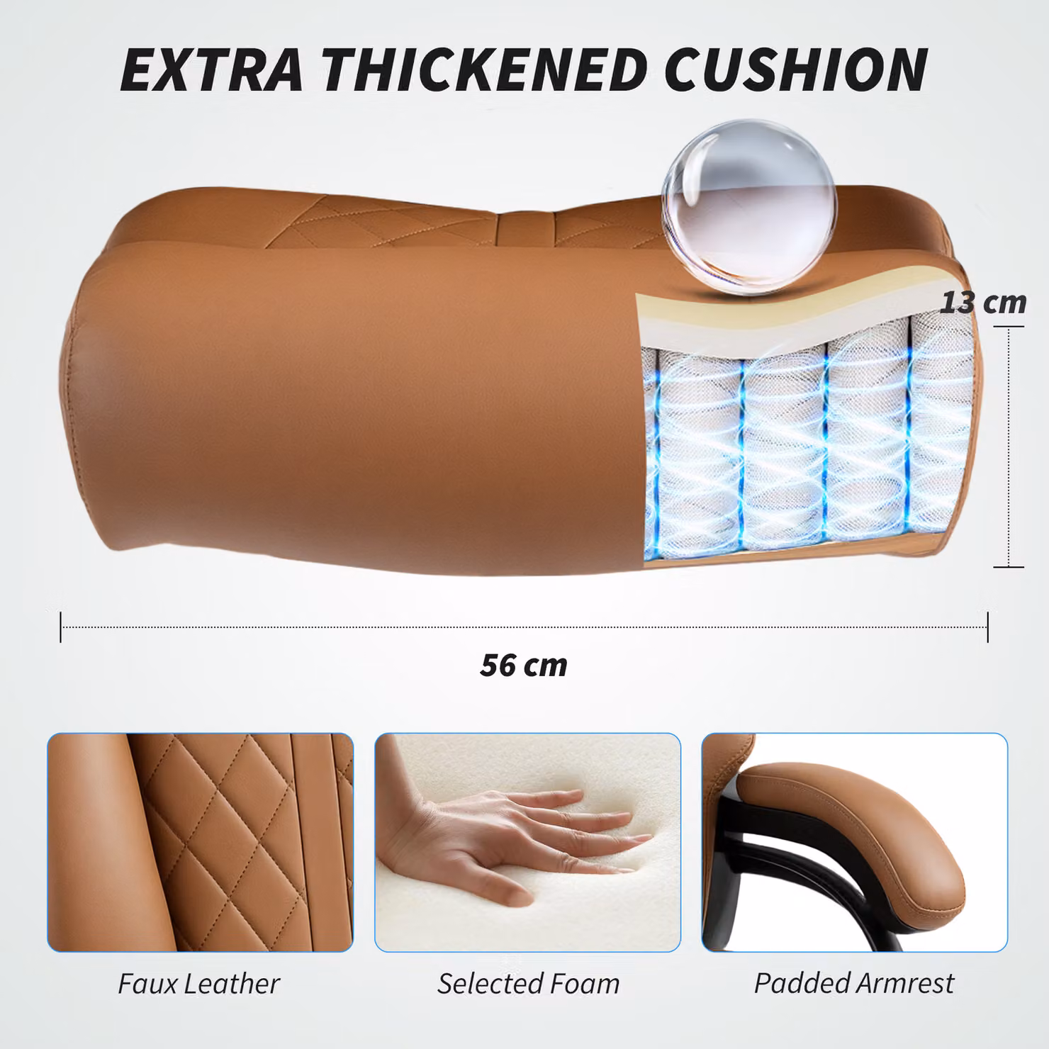 HOMCOM Modern Spring Padded Faux Leather Task Office Chair with Armrests and Castors, Brown – 5