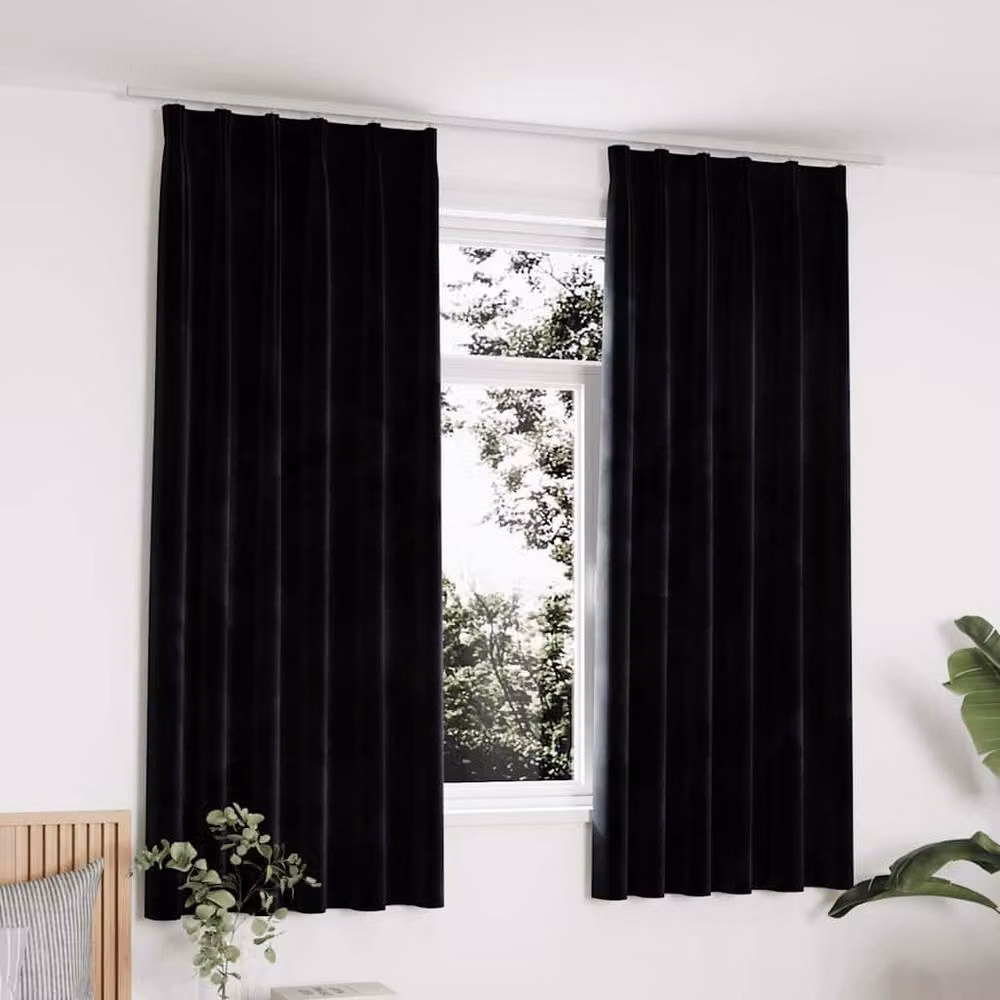 Berkfield Home Elegant Blackout Velvet Curtains, 2 Pack, Black, W: 140 cm, H: 175 cm – 2