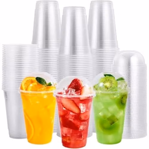 ECONX 500 Reusable Clear Plastic Smoothie Cups with Dome Lids, 473 ml – 1