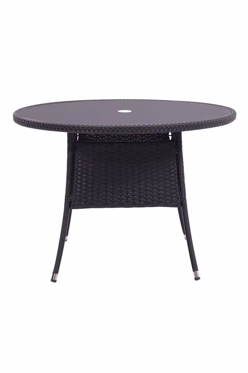 Garden Sanctuary Black Round Wicker Garden Table with Tempered Glass and Parasol Hole, Diameter: 105 cm – 3
