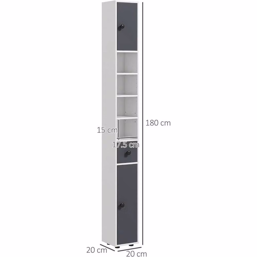 FORGEVIO Modern Narrow Tall Bathroom Cabinet in Dark Grey and White with Hinged Doors and Internal Shelves – 3