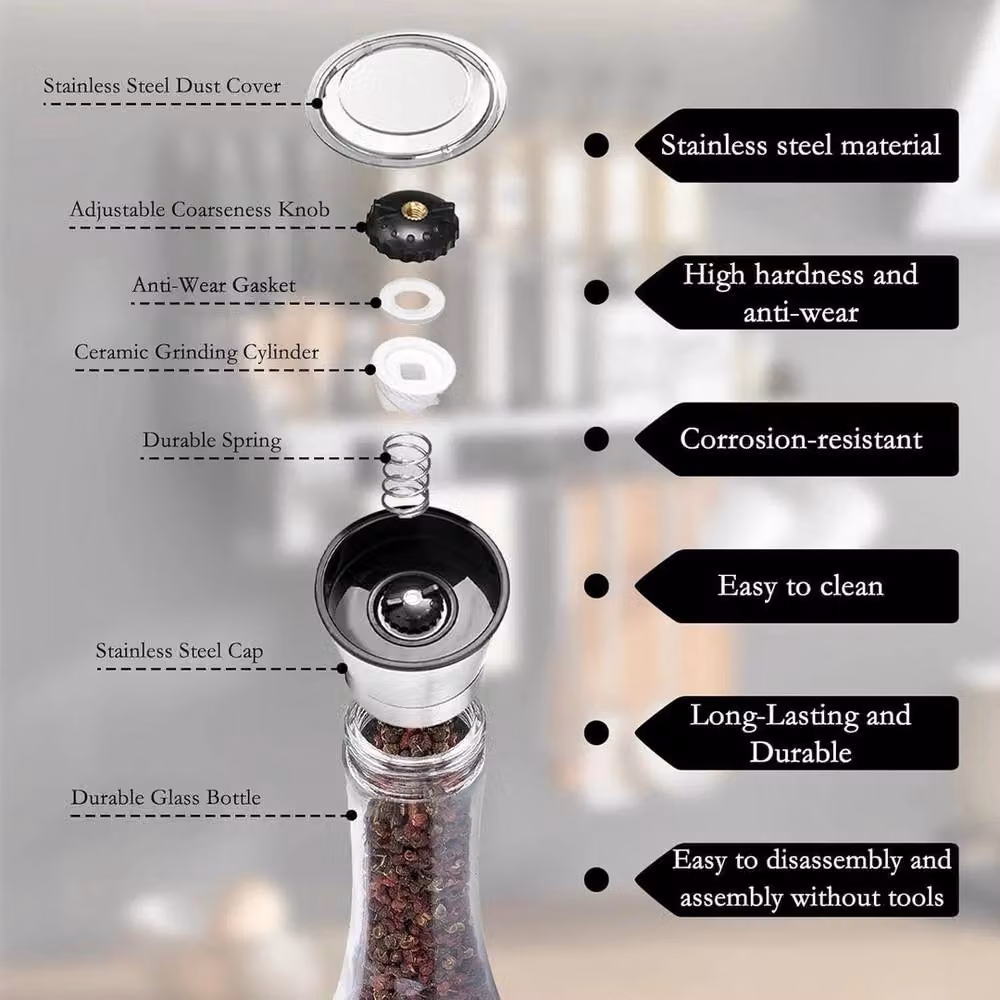 Havendro 2-Piece Manual Stainless Steel and Ceramic Salt and Pepper Grinder Set in Silver – 4