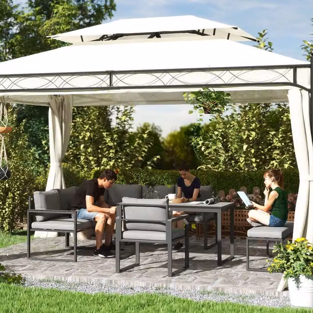 Outsunny 6 Piece L Shaped Modern Garden Furniture Set with Upholstered Cushions in Grey