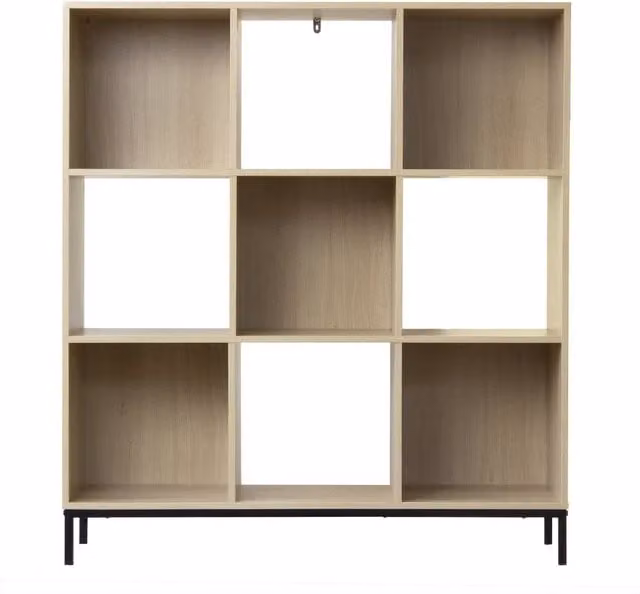 CALICOSY 9-Compartment Cube Storage Shelf with Metal Legs in Light Brown