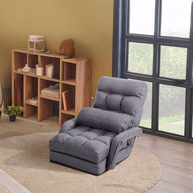 COSTWAY Adjustable Folding Lazy Sofa in Grey Fabric