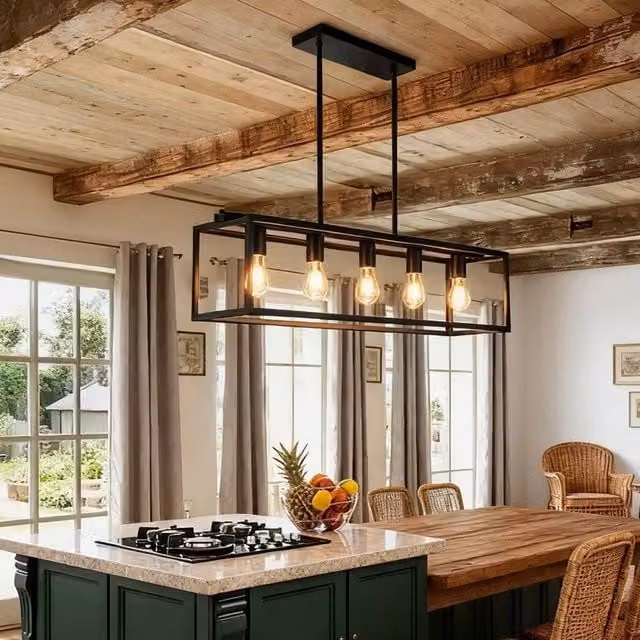 KORVIXA 5-Light Industrial Metal Suspended Chandelier in Black – 1