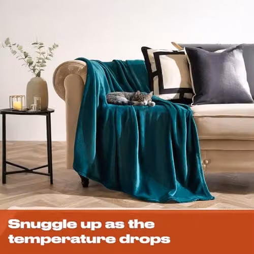 OHS Fluffy Fleece Throw Blanket in Petrol Blue, W/D/H: 150 x 200 cm – 2