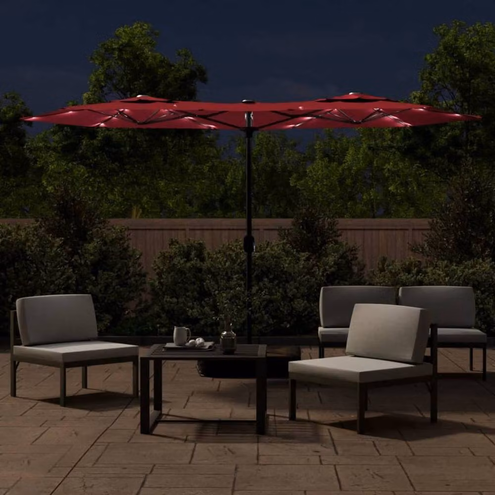 Berkfield Home Double-Head Cantilever Parasol with LEDs in Bordeaux Red, W: 316 cm, D: 240 cm, H: 240 cm – 3