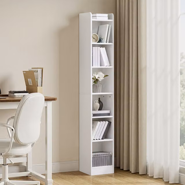 Yaheetech 7-Layer Narrow Bookshelf with Adjustable Shelves in White