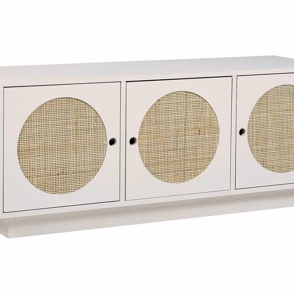 Wyld and Coco White 3 Door Sideboard with Rattan Front Handles – 2