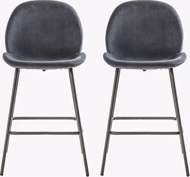 Perch & Parrow Ella Velvet Bar Stools in Grey, Set of Two
