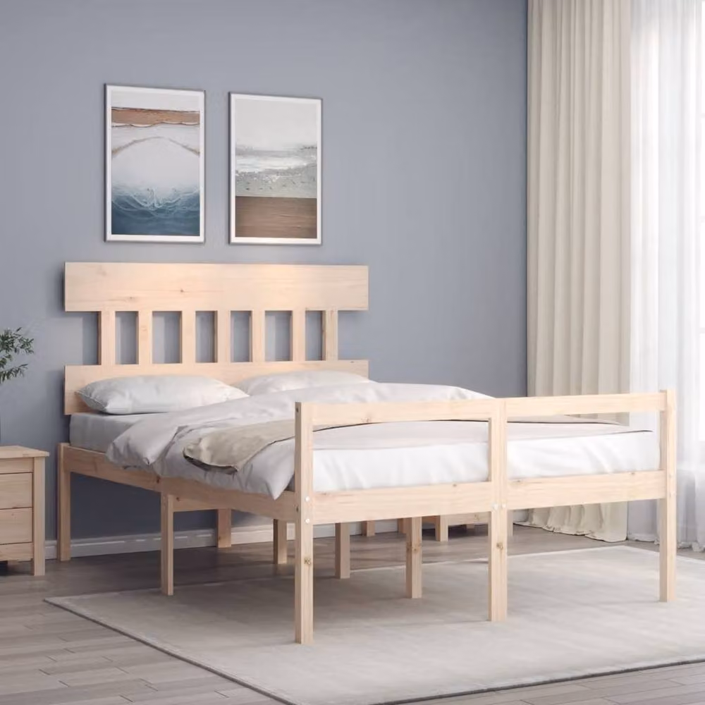 Berkfield Home Solid Pine Bed Frame with Headboard in Beige, W/D/H: 140 x 190 cm – 2