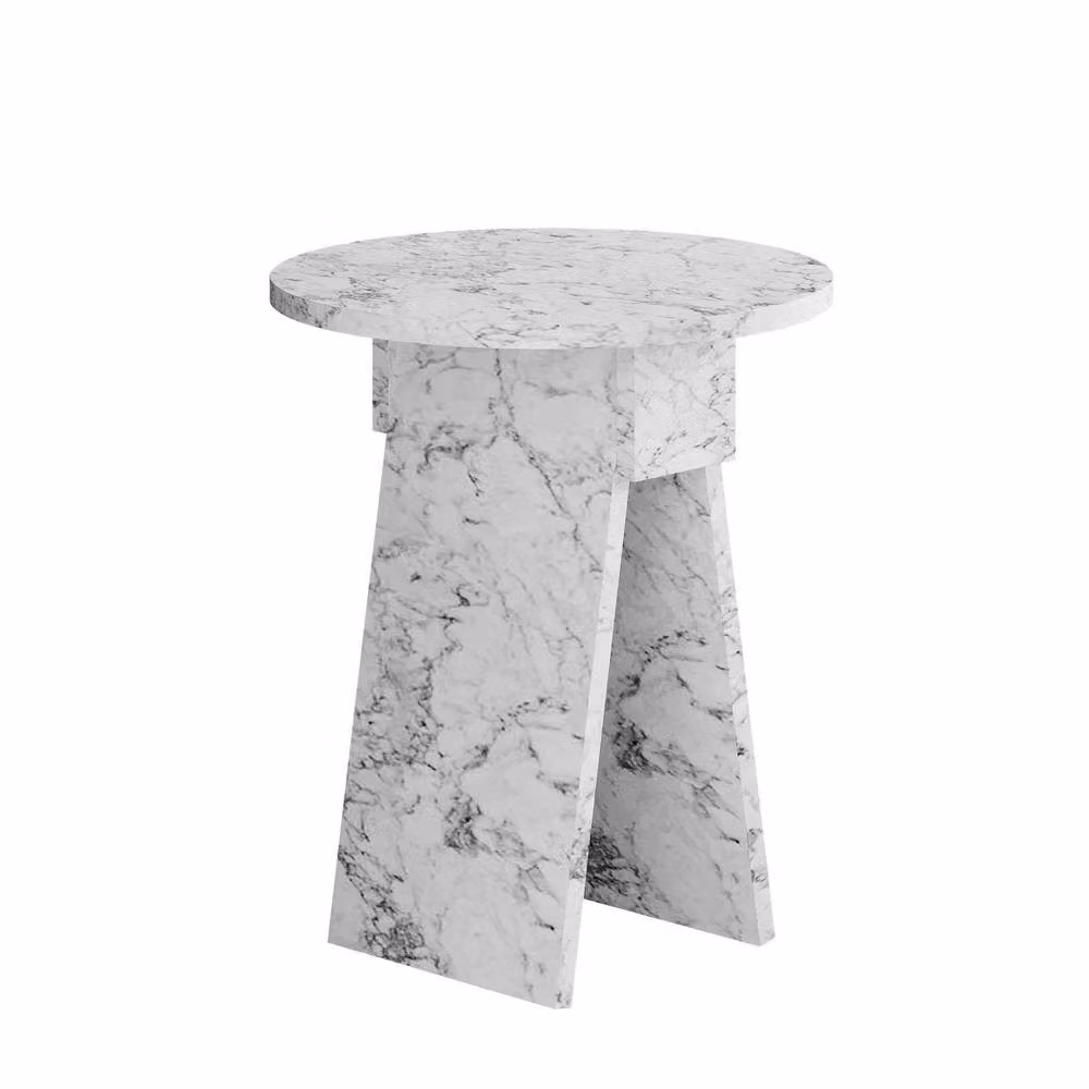 Decortie Chen Modern Round Side Table in Silver and White, Diameter: 42 cm, Height: 50 cm – 2