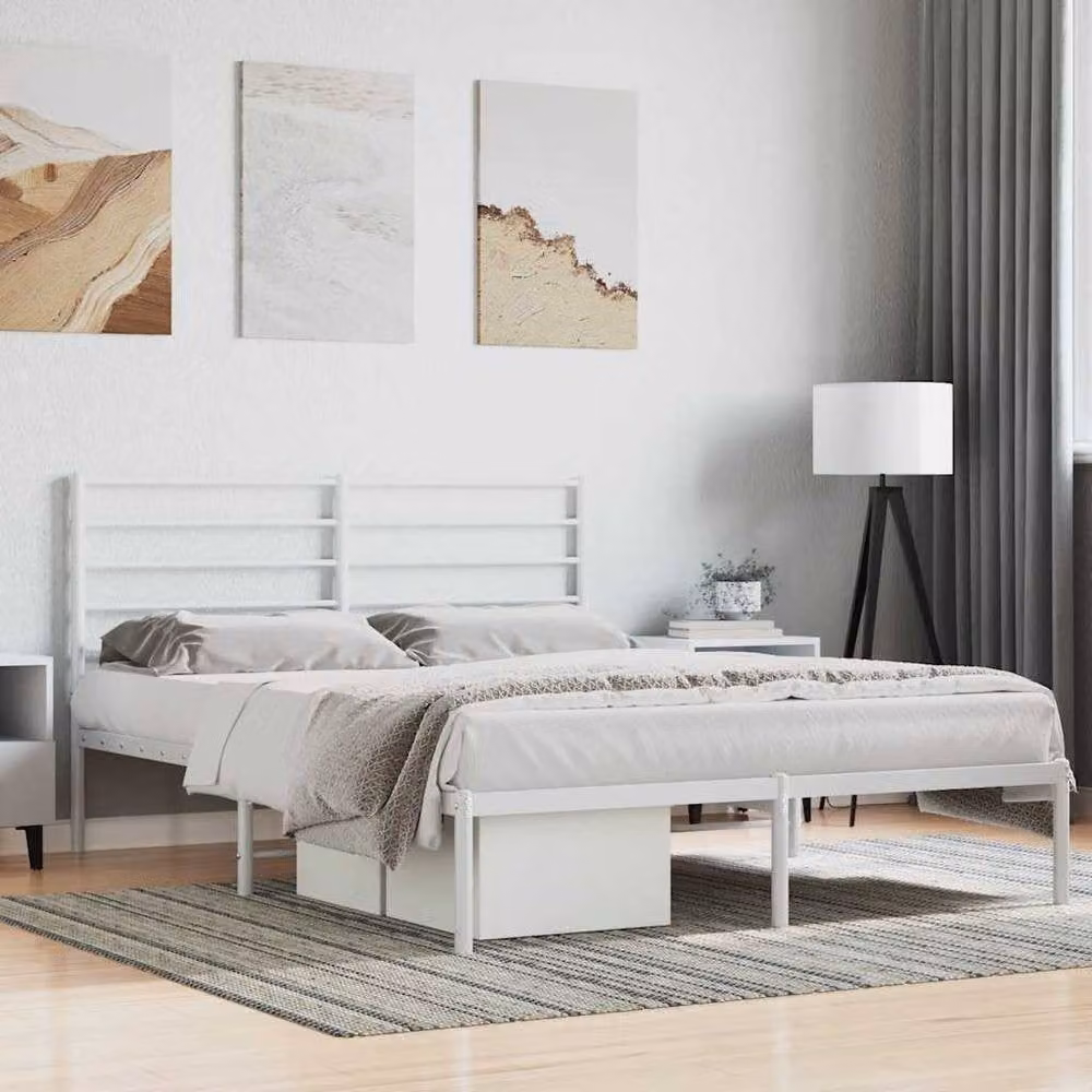 Berkfield Home Metal Bed Frame with Headboard in White, W/D/H: 140 x 200 cm – 1