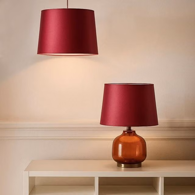 Voltico Classic Satin Cylinder Table Lamp Shade in Wine