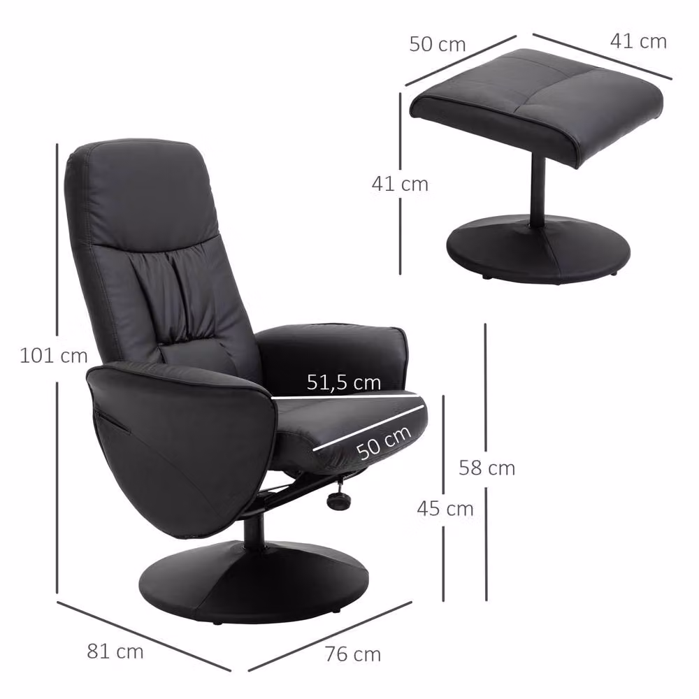STILVORA Modern Black Synthetic Leather Recliner Armchair and Ottoman Set with 360 Degree Swivel and Manual Lever – 2
