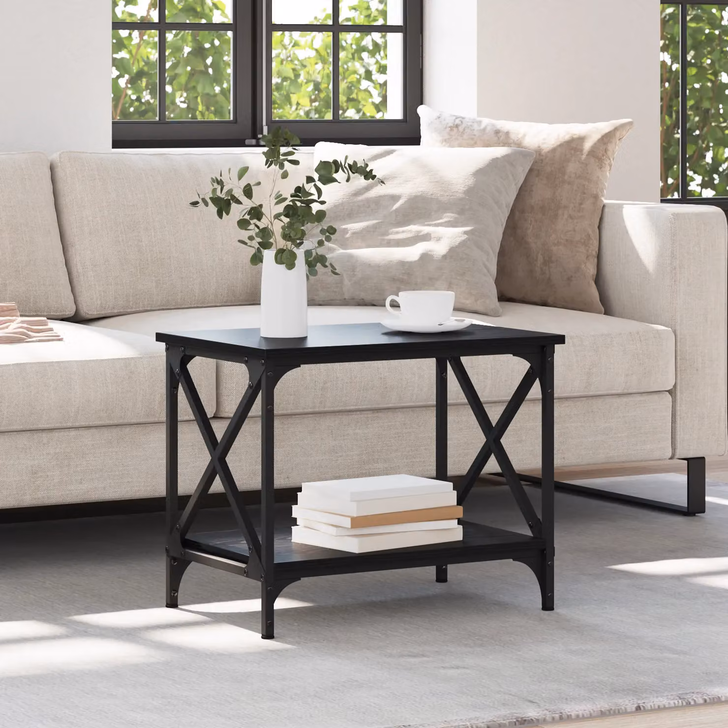 Berkfield Home Side Table with Shelf in Black Oak, W: 55 cm, D: 38 cm, H: 45 cm – 3