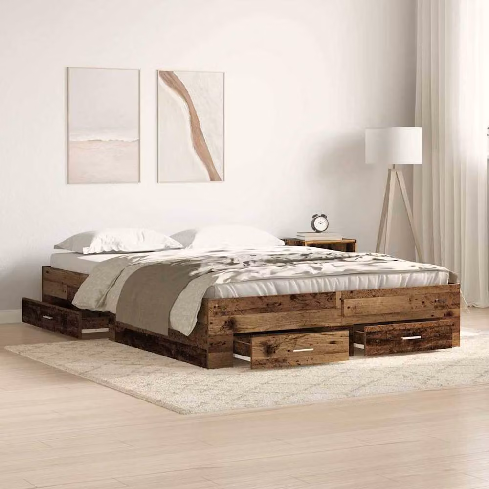 Berkfield Home Traditional Bed Frame with Drawers, Old Wood Brown, W: 135 cm, L: 190 cm – 2