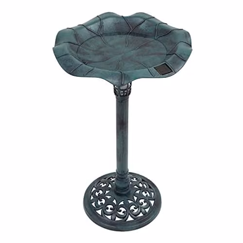 GardenKraft 17430 Bird Bath with Solar Powered Light in Green Verdigris Metal Effect, H 80 cm x W 43 cm x D 43 cm – 1