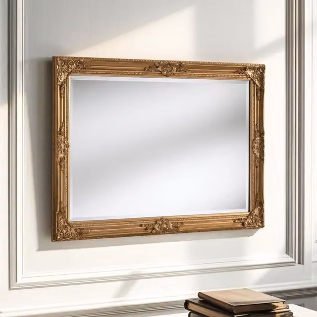 Yearn Mirrors Decorative Gold Rectangular Hanging Mirror, W: 104 cm, H: 74 cm