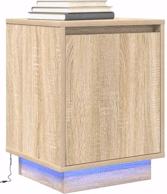 Berkfield Home Bedside Cabinet with Integrated LED Lights in Sonoma Oak, W: 38 cm, D: 34 cm, H: 50 cm