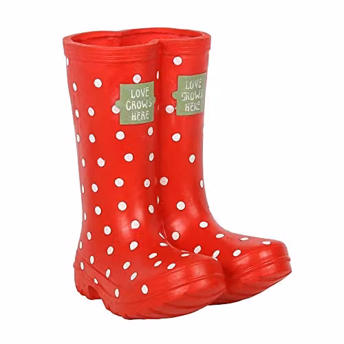 Something Different Red and White Polka Dot Welly Boots Planter Resin Tabletop Plant Pot