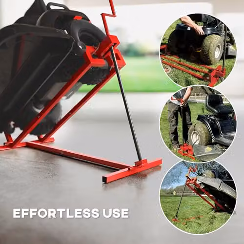 HOMCOM Folding Ride On Lawn Mower Jack Lift, Red Steel – 5