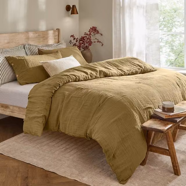 Yard Lark 100% Cotton Muslin Duvet Cover Set in Green, W/D/H: 140 x 200 cm