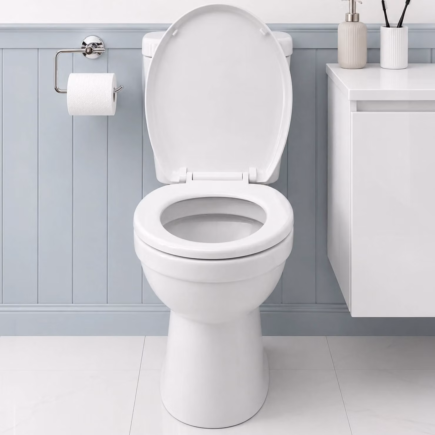 Showerdrape Toledo White Oval Plastic Wrap-Over Toilet Seat with Soft Close and Quick Release Features – 1