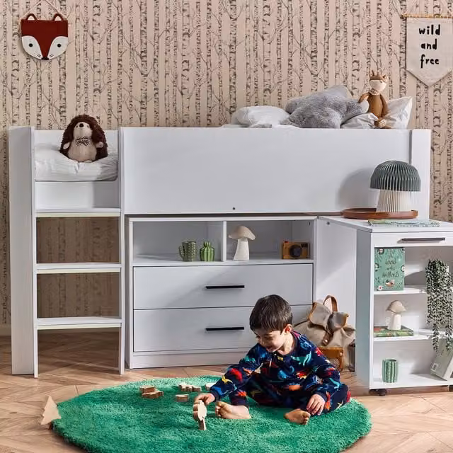 Julian Bowen Otis Midsleeper Bed in White with Stairs and Drawers