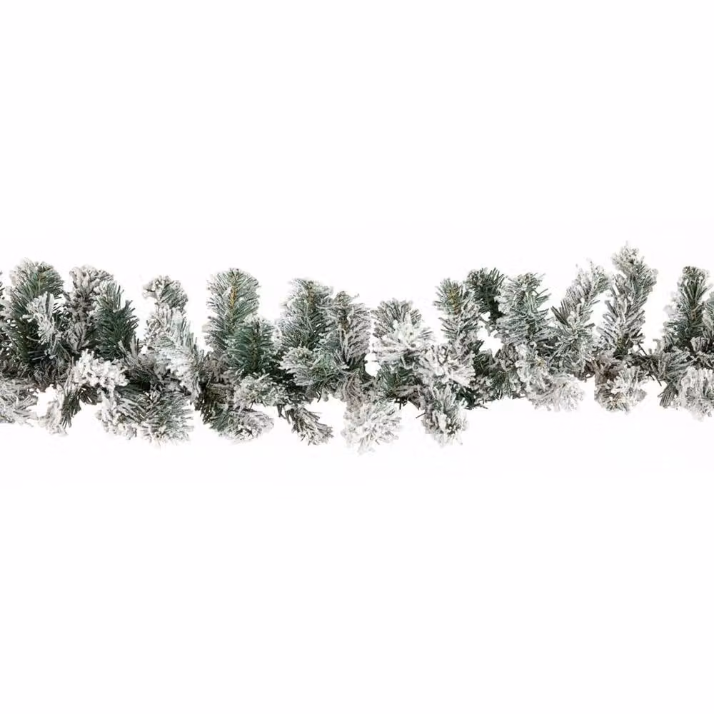 FLAVORA Premier Christmas Snow Flocked Woodcote in Green, W: 100 cm, D: 15 cm, H: 15 cm – 4