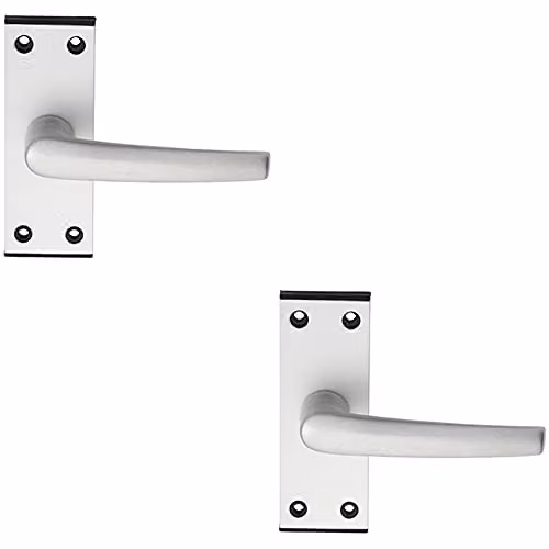 Loops Pair of Straight Lever on Latch Backplate Door Handles in Brushed Silver Aluminium