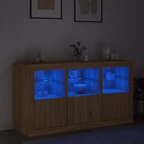 vidaXL Modern Sideboard with Integrated LED Lights in Sonoma Oak, W: 123 cm, D: 37 cm, H: 67 cm – 2