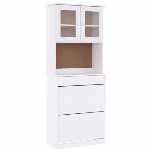 vidaXL ALTA Highboard in White Solid Wood Pine with Glass Doors, W/D/H: 77 x 35 x 188 cm – 1