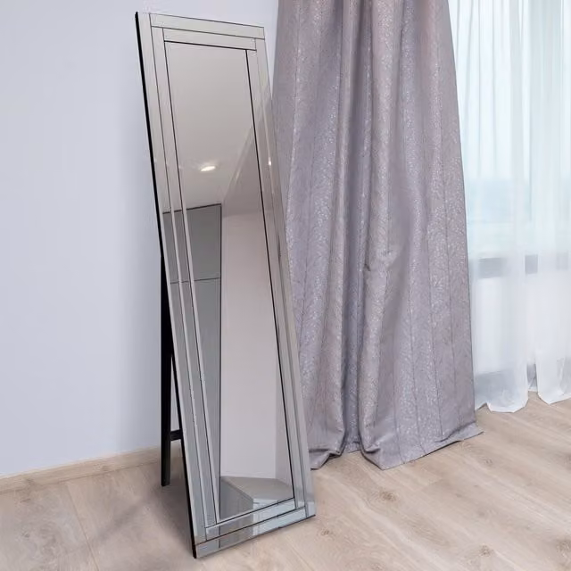 MirrorOutlet Bevel Free Standing Cheval Full Length Glass Mirror in Silver, W: 40 cm, H: 170 cm
