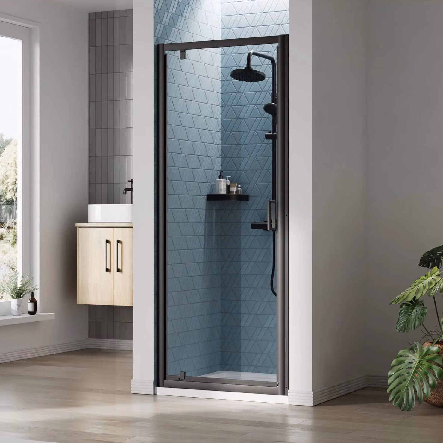 Balterley 6mm Glass Reversible Pivot Shower Door, Matt Black, W: 80 cm, H: 190 cm – 2