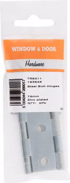 Hiatt Zinc Plated Steel Butt Hinge, Silver, 8cm